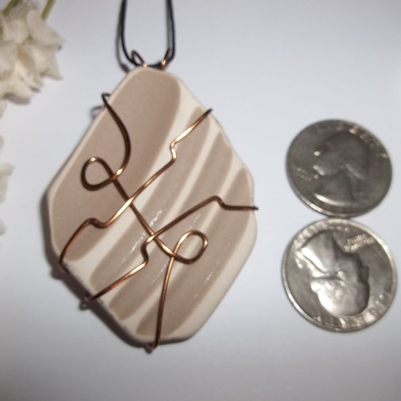 Wire Wrap Necklace Pendant Charm Copper Tan Beige Boho Statement Jewelry C075 - Picture 2 of 9